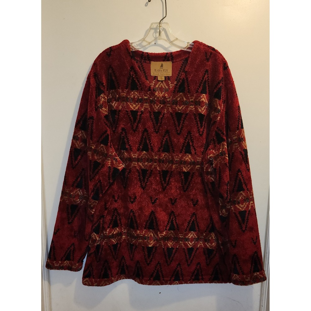 Barn Fly Ranch Collection Womens XL Red Fleece Southwestern Geometric Pullover